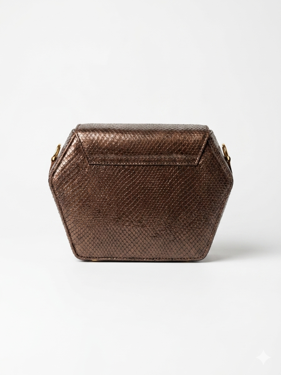 Chocolate Snakeskin Embossed Leather Dara Bag