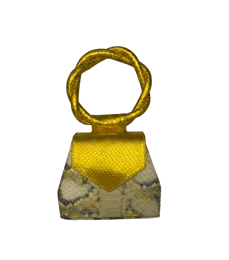 Two-Tone Gold and Snakeskin Embossed Leather Sis Eko Mini