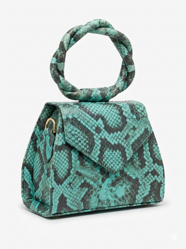Turquoise Snakeskin Embossed Leather Sisi Eko Bag