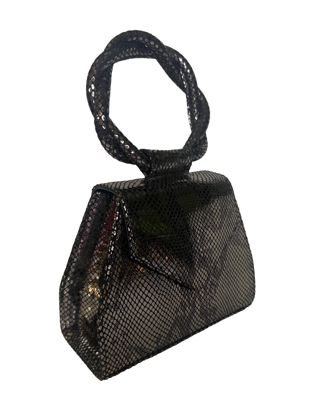 Black Snakeskin Embossed Leather Sisi Eko Bag