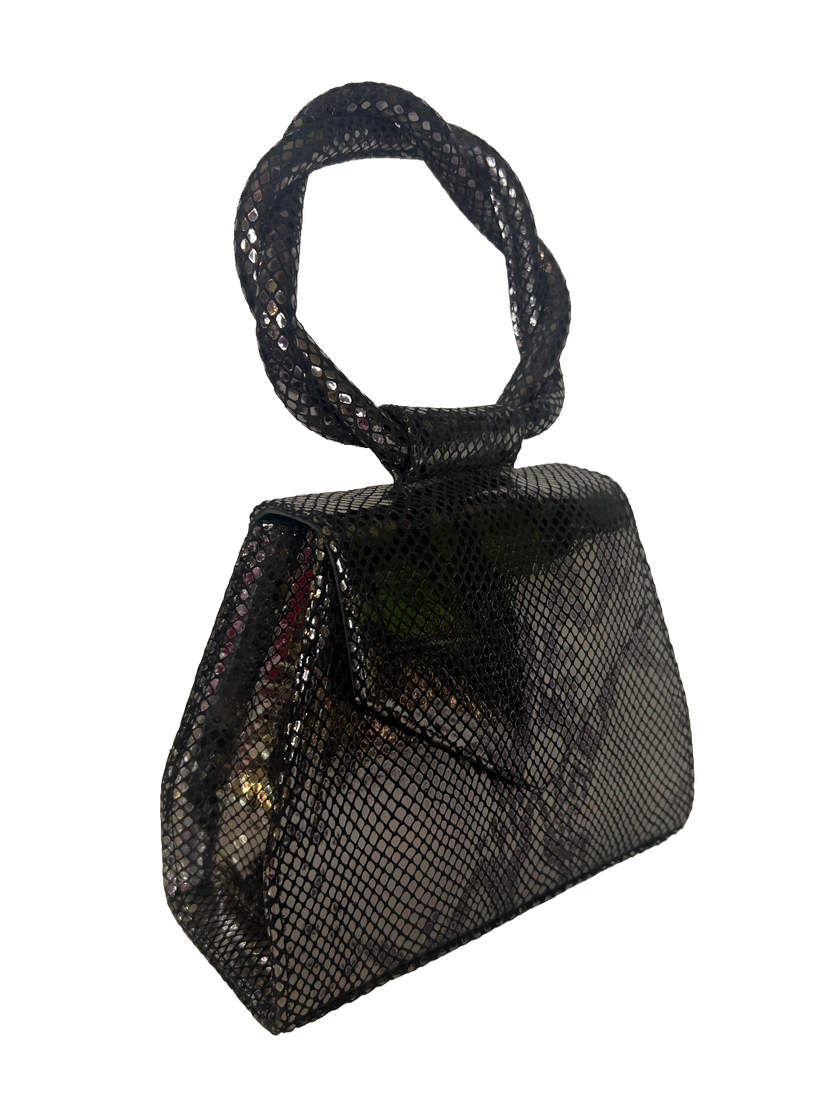 Black Snakeskin Embossed Leather Sisi Eko Bag