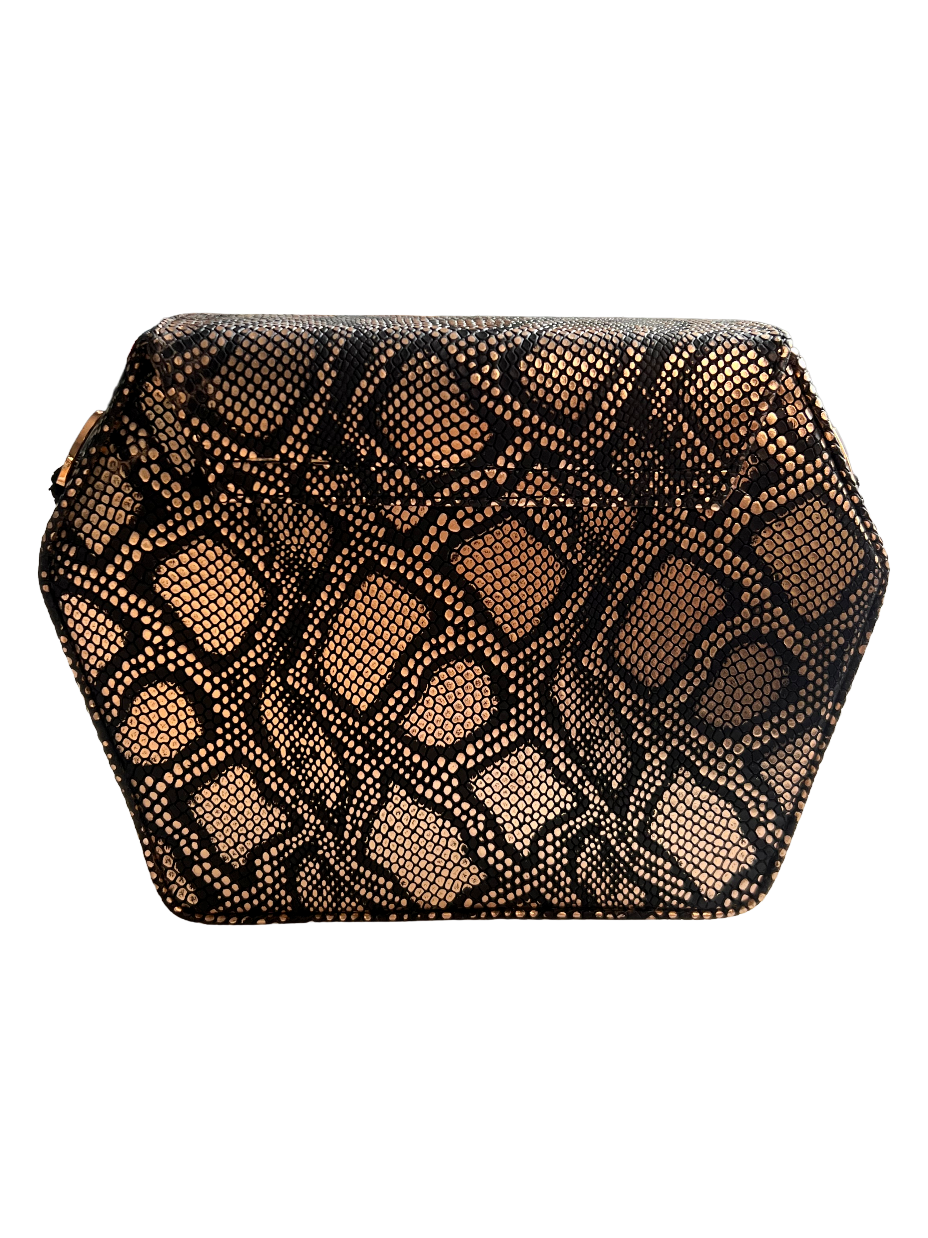 Gold and Black Snakeskin Embossed Leather Dara Bag
