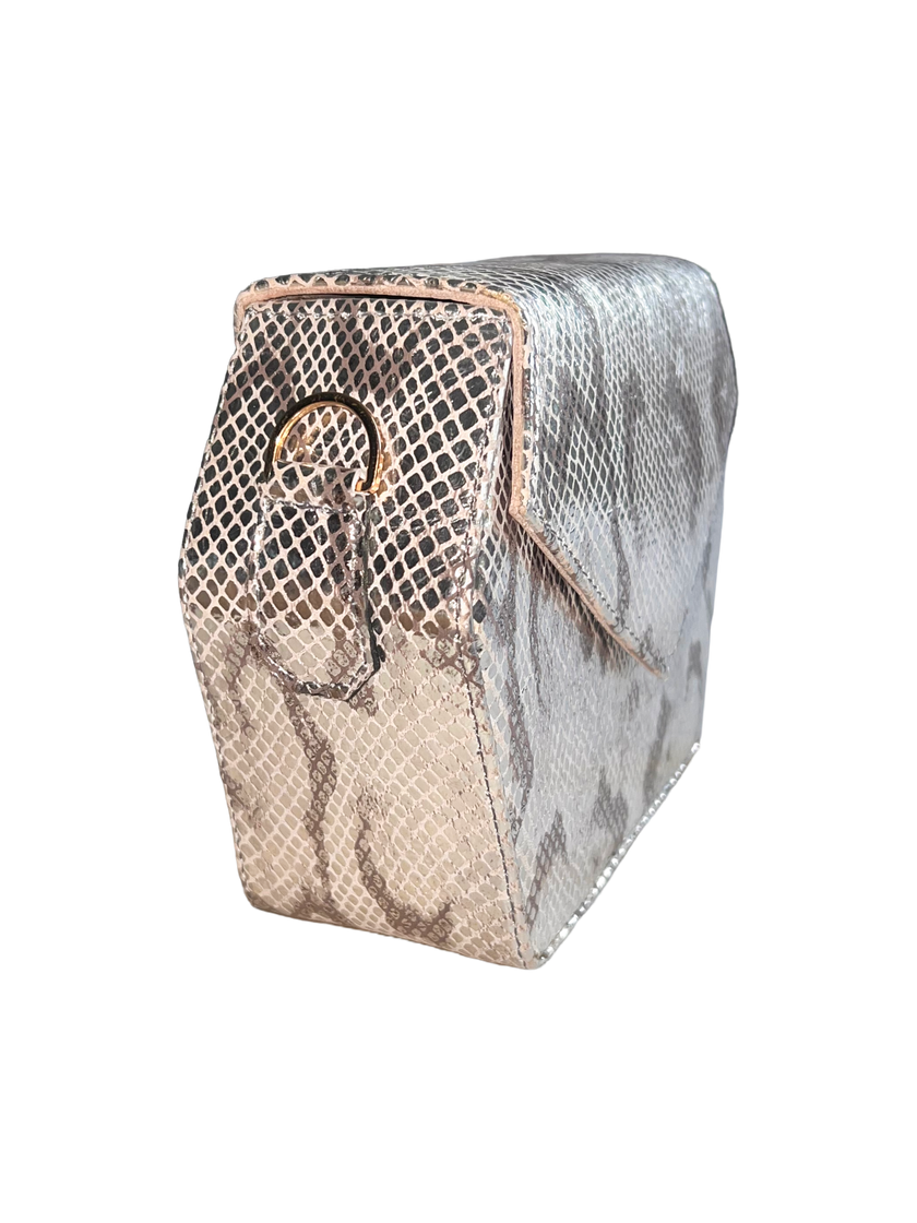 Silver Snakeskin Embossed Leather Dara Bag