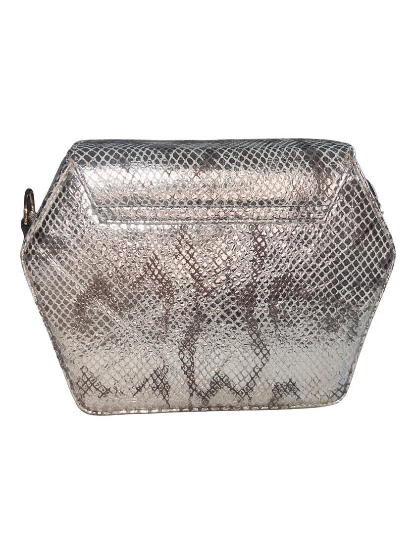 Silver Snakeskin Embossed Leather Dara Bag