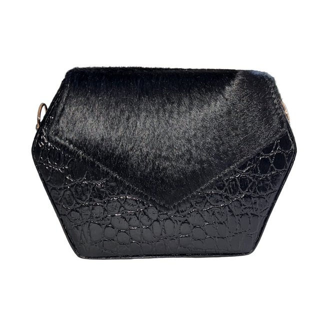 Black Croc Embossed Leather Dara Bag