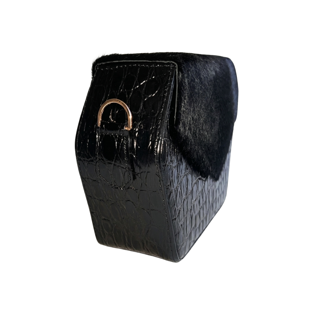 Black Croc Embossed Leather Dara Bag