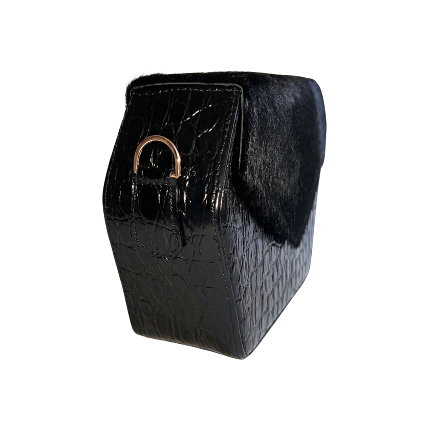 Black Croc Embossed Leather Dara Bag