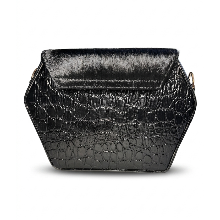 Black Croc Embossed Leather Dara Bag
