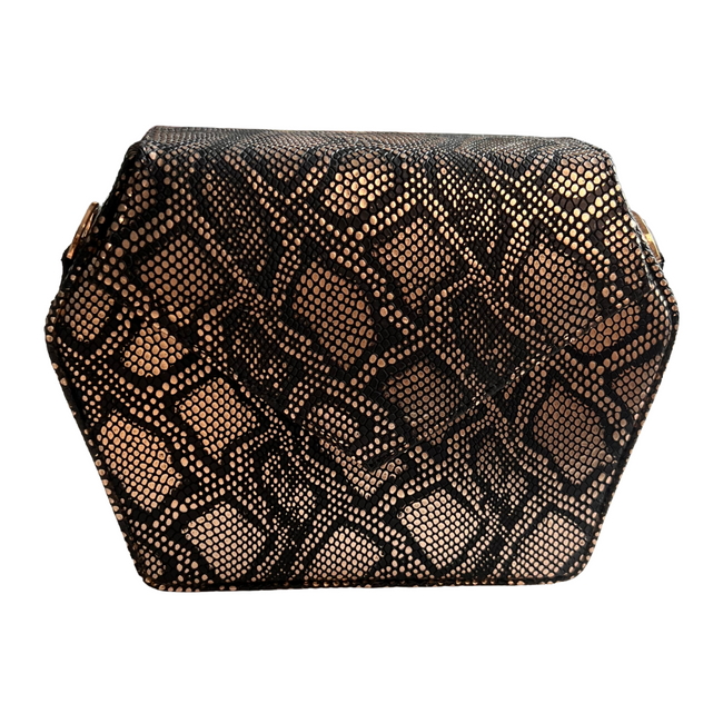 Gold and Black Snakeskin Embossed Leather Dara Bag
