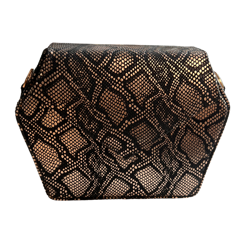 Gold and Black Snakeskin Embossed Leather Dara Bag
