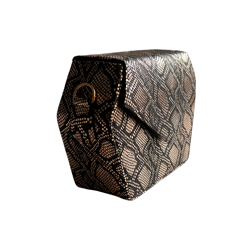 Gold and Black Snakeskin Embossed Leather Dara Bag